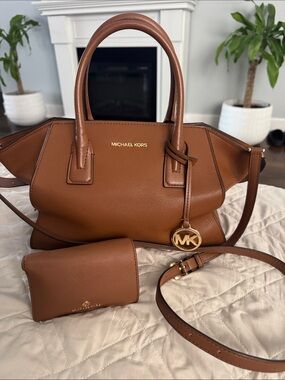 Michael Kors Chestnut Brown Leather Satchel with MK Charm